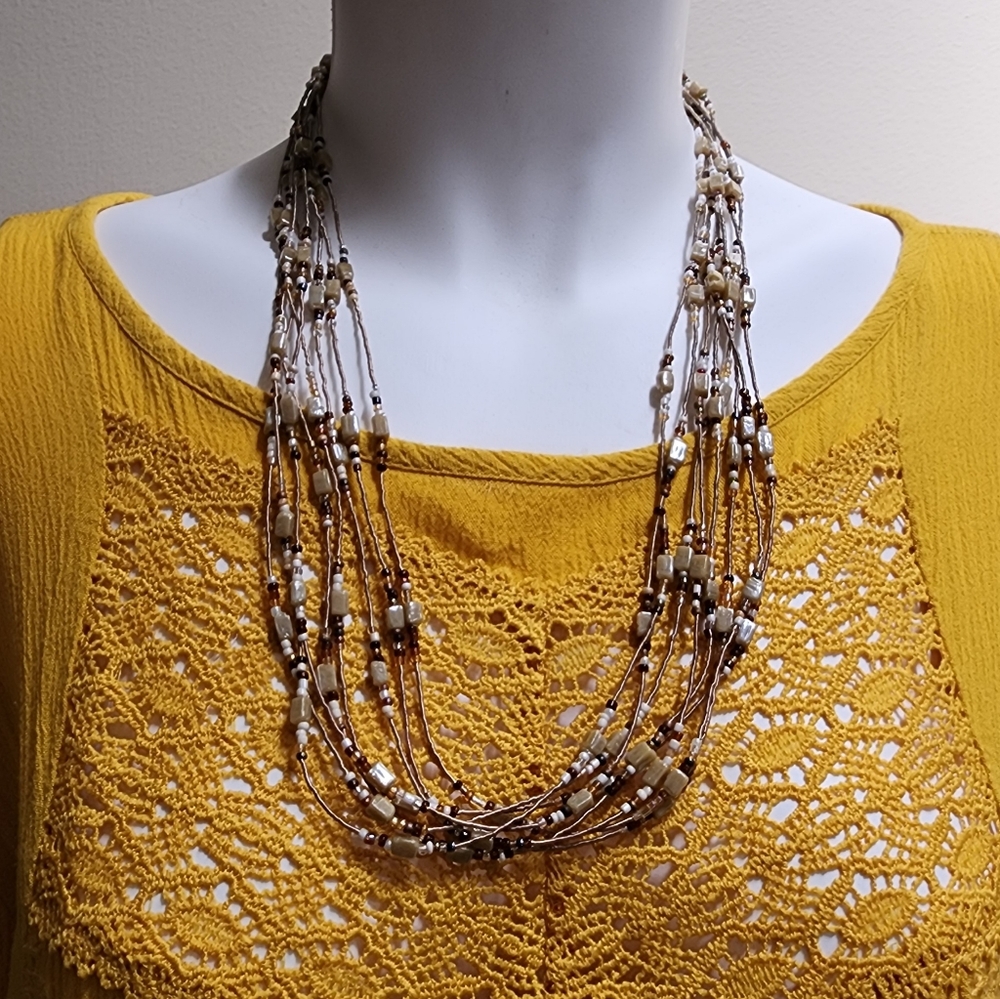 Boho Multi-Strand Beaded Shell Necklace